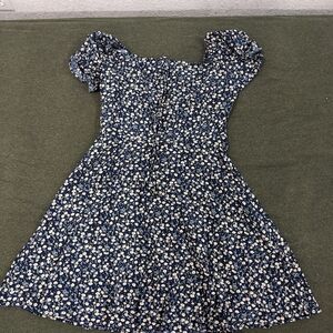 Women's Blue and Yellow Ruffles Short Sleeve Flower Dress